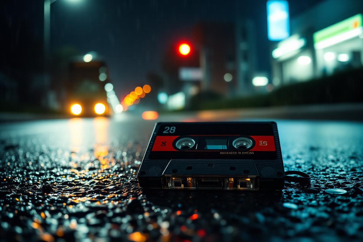 A cassette tape on a Boston street at night — inspiration for The Fathers' Pact